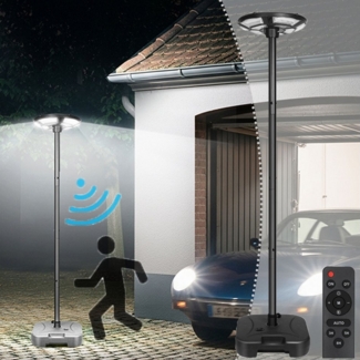 Jibenhome LED Gartenleuchte Solarleuchte 750 LED Straßenlampe UFO, IP65, 4 Modus mit Fernbedienung, 200 cm, LED fest integriert, Bewegungsmelder, Ohne Stromkosten