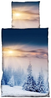 Leonado Vicenti Bettwäsche Winter flauschig warm, Fleece, 2 teilig, Thermofleece kuschelig weich, Winterlandschaft