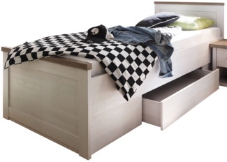 Einzelbett LUND-78, Landhaus Design, in Pinie weiß Nb. /Trüffel Eiche Nb, B/H/T: ca. 96/58/205 cm