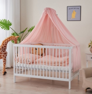 Alavya Home® Komplettbett TOBI 5-tlg. SET für Kleine Babys I 9-fach höhenverstellbarer EN 716-1, Babybett 60x120 mit Matratze und Himmel + Himmelstange aus Buchenholz