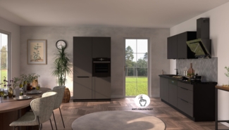 Küche ARIA K-BL - 220 + 120 cm Anti Fingerprint Küchenzeile Küchenblock Singleküche Einbauküche