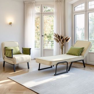 FLEXISPOT Loungesessel 3-in-1 Schlafsessel mit Bettfunktion, Verstellbare Rückenlehne (Gästebett & Schlafsofa aus Leinen mit Seitentasche, Klappbare Beine), Platzsparend für Wohnzimmer, Schlafzimmer oder Büro