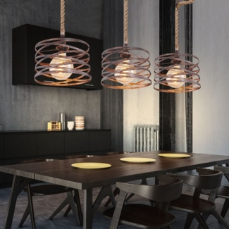 GLOBO LIGHTING Hängeleuchte, Leuchtmittel nicht inklusive, Hanfseil Pendelleuchte Retro Vintage Wohnzimmer Lampe Industrie