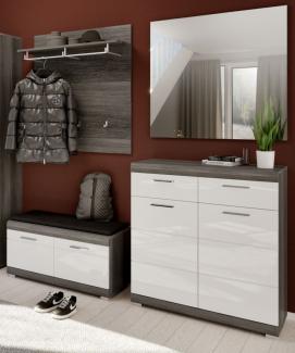 Garderobe Set Shawn weiß Hochglanz und Rauchsilber grau 4-tlg