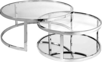 Leonique Couchtisch, Couchtisch, 2 rund, Glas, Chromgestell, Sicherheitsglas, 90x35, 70x30