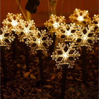 Gartenpirat Gartenleuchte LED Leuchtstäbe Schneeflocke warmweiß 10 Erdspieße Batteriebox Timer, LED fest integriert, Warmweiß, Batteriebox, Timerfunktion
