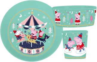 Koziol Frühstücksset Connect Peppa Pig Winter Wonderland 3-tlg, Kindergeschirr, Kunststoff, Organic Sage Blue, 8057719