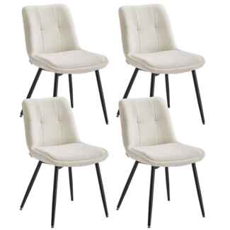 VASAGLE Esszimmerstuhl 4er Set, Küchenstuhl, Polsterstuhl, Chenille, Stuhl, bis 120 kg belastbar, Doppelkissen, Metallbeine, modern, für Esszimmer, Küche, cremeweiß KDCDE151W14