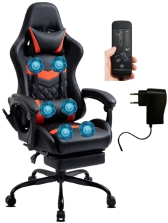 Delman Gamingstuhl, Massagefunktion mit 6 Vibirationspunkten Rot, 132 x 52 x 48 cm