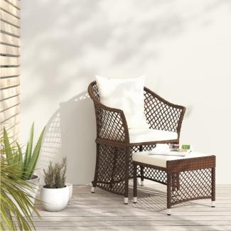 vidaXL 2-tlg. Garten-Lounge-Set mit Kissen Braun Poly Rattan 319686