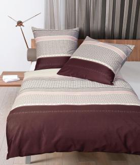 Janine J.D. Mako-Satin Bettwäsche 240x220 Streifen Kreise aubergine 87079-01