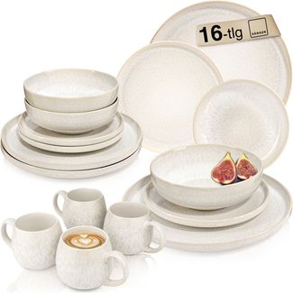 SÄNGER Steingut Geschirrset Korfu, Kombiservice 16 teilig für 4 Personen
