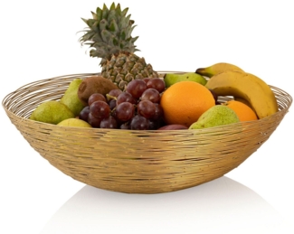 Amagohome Brotkorb Obstkorb ø 40 cm H 11 cm Brotkorb Obstschale Metall rund silber o. gol, Metall Drahtoptik