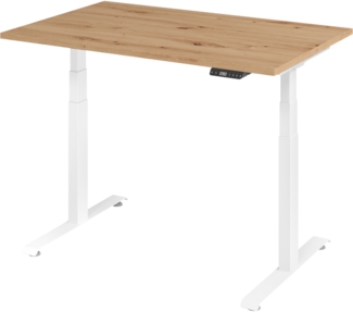 bümö höhenverstellbarer Schreibtisch 120x80 cm in Asteiche, Gestell weiß - Höhenverstellbar Elektrisch Stehpult mit 3-fach Speicher, Computertisch, Ergonomischer Steh-Sitz Tisch, Bürotisch, LXK65-12-R-W