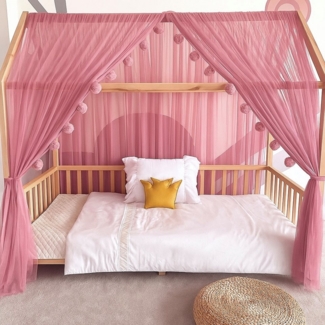 Baby Fancyroom Betthimmel Betthimmel Tüll Hausbett Kinderbett 2 Stück 340cm 380cm Montessori (3-tlg. Set mit 2x Betthimmel und einer 20er Pomponkette, Baldachin, Kinder Betthimmel Baldachin Himmel Deko Set), Betthimmel für Hausbett Montessori