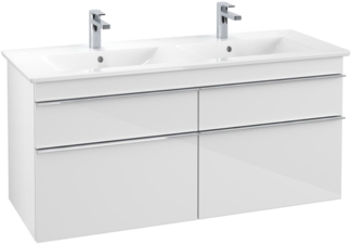 VILLEROY & BOCH VENTICELLO Waschbeckenunterschrank 125 cm breit, Weiß, Griff Chrom, 4 Schubladen, für Doppelwaschbecken