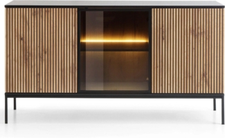 GrainGold Kommode DEO mit LED, Griffloss, Push-To-Open - 154 x 39 x 83 cm - Eiche Wotan