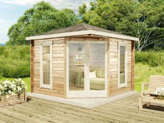 Alpholz 5-Eck Gartenhaus Liwa Compact Gartenhaus aus Holz in Braun Holzhaus mit 40 mm Wandstärke Blockbohlenhaus mit Montagematerial