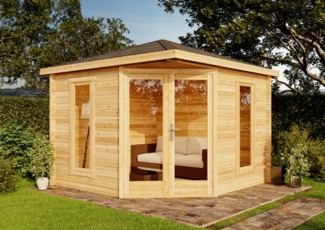 Alpholz 5-Eck Gartenhaus Liwa Compact Gartenhaus aus Holz in Pinie Holzhaus mit 40 mm Wandstärke Blockbohlenhaus mit Montagematerial