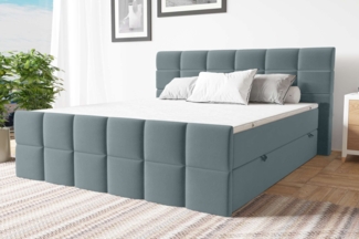 99rooms Dunkan Boxspringbett Velours KRONOS Himmelgrau 180x200 cm Bonell-Federung
