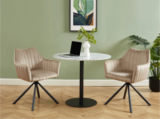 Vente-unique - Stuhl mit Armlehnen 6er-Set - Samt & Metall - Beige - IZIALI von PASCAL MORABITO