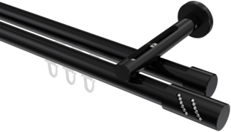 Innenlauf-Gardinenstangen-Set Siteno Zoena 280 cm (geteilt in 2 x 140 cm), 2-läufig, 20 mm Ø Schwarz