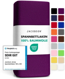 Jacobson Spannbettlaken aus 100% Baumwolle, Jersey Bettlaken 160 g/m², Spannbetttuch mit Gummizug, OEKO-TEX®, pflegeleicht, viele Farben
