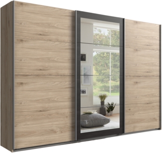 Schwebetürenschrank Kleiderschrank 270 cm Spiegel mit Zubehör Eichendekor Grau