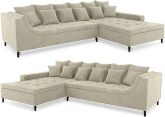 Ecksofa moderne L-Couch Polsterecke Rutschenlehne Metallfüße in Cord Beige Grau
