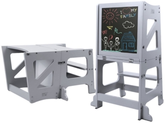 OUNUO Kinderstuhl Klappbarer Tritthocker Lernturm mit Zeichenbrett, für Kinder ab 1 Jahr