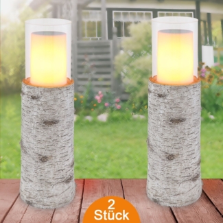 Solarleuchten Garten 2er Set Baumstamm Solarlampe Außen Außenleuchte Solar