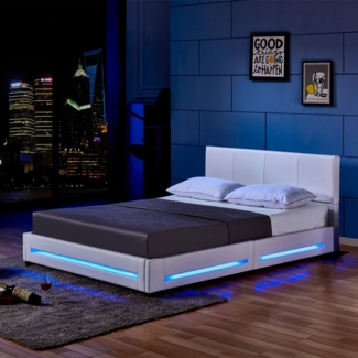 HOME DELUXE LED Bett ASTEROID - 140 x 200 cm Weiß