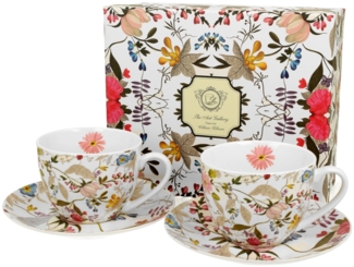 DUO ART GALLERY 2er-Set Tassen 280 ml WHITE mit Untertassen, New Bone China Porzellan