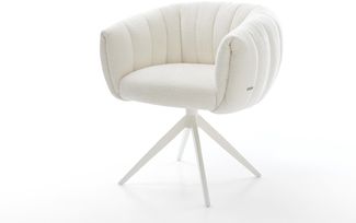 Drehstuhl Jada-Flex Bouclé Soft Beige Kreuzgestell breit Weiß 360° drehbar Wippfunktion Taschenfederkern