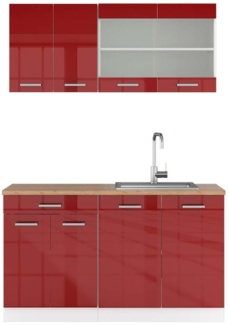 Küchenzeile R-Line Rot Hochglanz/Weiß 140 cm , AP Eiche Vicco