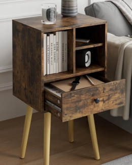 HEYZOEY Moderner Holz Nachttisch mit Schublade, Mid-Century Beistelltisch