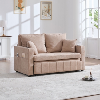 Schlafsofa mit Aufbewahrungstasche & 4 Kissen, Klappsofa aus Chenille, platzsparendes 2-in-1 Sofa Bett,khaki