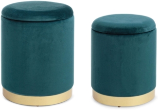 Pouf Polina 2er-Set in Samt-Optik, Blau, 32x32x38 / 36x36x45 cm