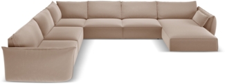 Micadoni Panorama-Ecksofa Kaelle 8-Sitzer Links Samt Beige