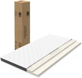Flieks Schaummatratze 90x200 cm - Höhe 7cm, H3 - 7 Körperzonen, Waschbarer Matratzenbezug, Oeko-TEX Siegel