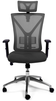 TPFLiving Bürostuhl Zeus mit Castor Rollen und Lordosenstütze aus Mesh Stoff (XXL Bürostuhl, ergonomisch gepolsterter Schreibtischstuhl), moderner Drehstuhl XXL Chefsessel, Belastbarkeit 150 kg - Grau
