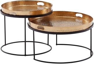 Kadima Design Modernes Hammerschlag-Couchtisch Set in Gold/Schwarz, Stabile Aluminiumkonstruktion, 2er Pack. Gold, 56x56x33 cm