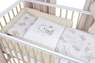 Baby-Delux Komplettbett Hausbett Babybett Komplettset Waffelpique Musselin, 12-tlg, Kinderbett 60x120 cm weiß Natur, Bettset verschiedene Designs