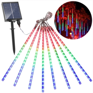 Rosnek LED-Lichterkette Meteorschauer Lichterkette Außen Solarbetrieben LED Meteorschauer IP65, 8 30cm-Röhren Weihnachtsbeleuchtung Deko Garten Traufe Balkon, Bunt