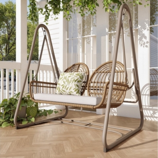 Ulife Hollywoodschaukel mit Rückenlehne, Gartenschaukel Gartenmöbel-Set, 2-Sitzer, Doppelschaukel aus PE-Rattan, 2 Sitze