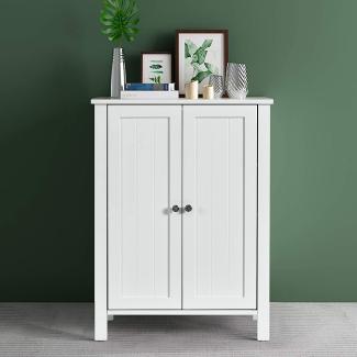 COSTWAY Badezimmerschrank Beistellschrank weiß, Kommode Sideboard mit Doppeltür und Verstellbarer Einlegeboden,Aufbewahrungsschrank Holz, Badschrank Küchenschrank