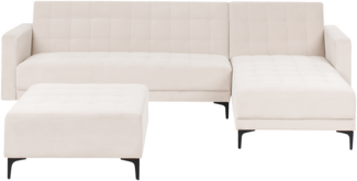 4-Sitzer Ecksofa Samtstoff hellbeige schwarz linksseitig mit Schlaffunktion Ottomane ABERDEEN