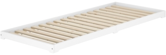 Weißes Flachbett extra niedriges Holzbett in Überlänge 90x220 Kiefer V-60.47W-09-220Rollrost inkl.