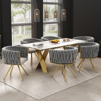 OKWISH Esszimmerstuhl 360°-Drehfunktion (Polsterstuhl, Wohnzimmerstuhl, Küchenstuhl, Drehstuhl, 6 St), mit vier Stützbeinen aus Metall