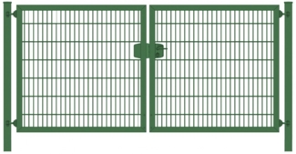 Elektrisches Einfahrtstor Premium Plus 8/6/8 (2-flügelig) symmetrisch Moosgrün Doppelstabmatte Breite 400 cm x Höhe 120 cm